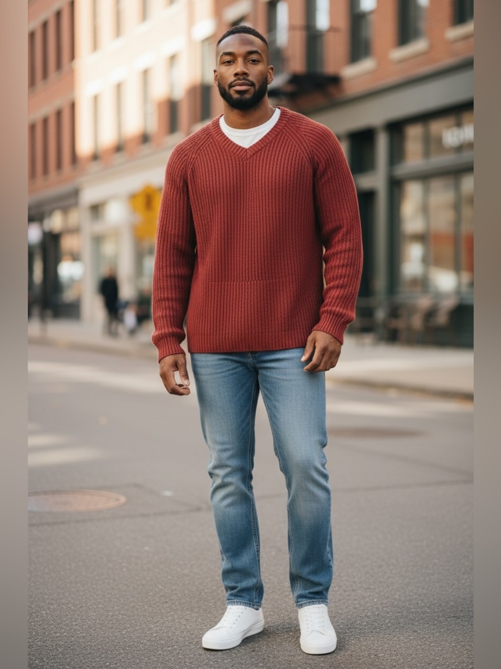 Lucky Brand Mens Red V Neck Pullover Rib Knit Sweater Size XL